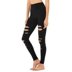 ALO Yoga Black High-Waist Distressed Leggings